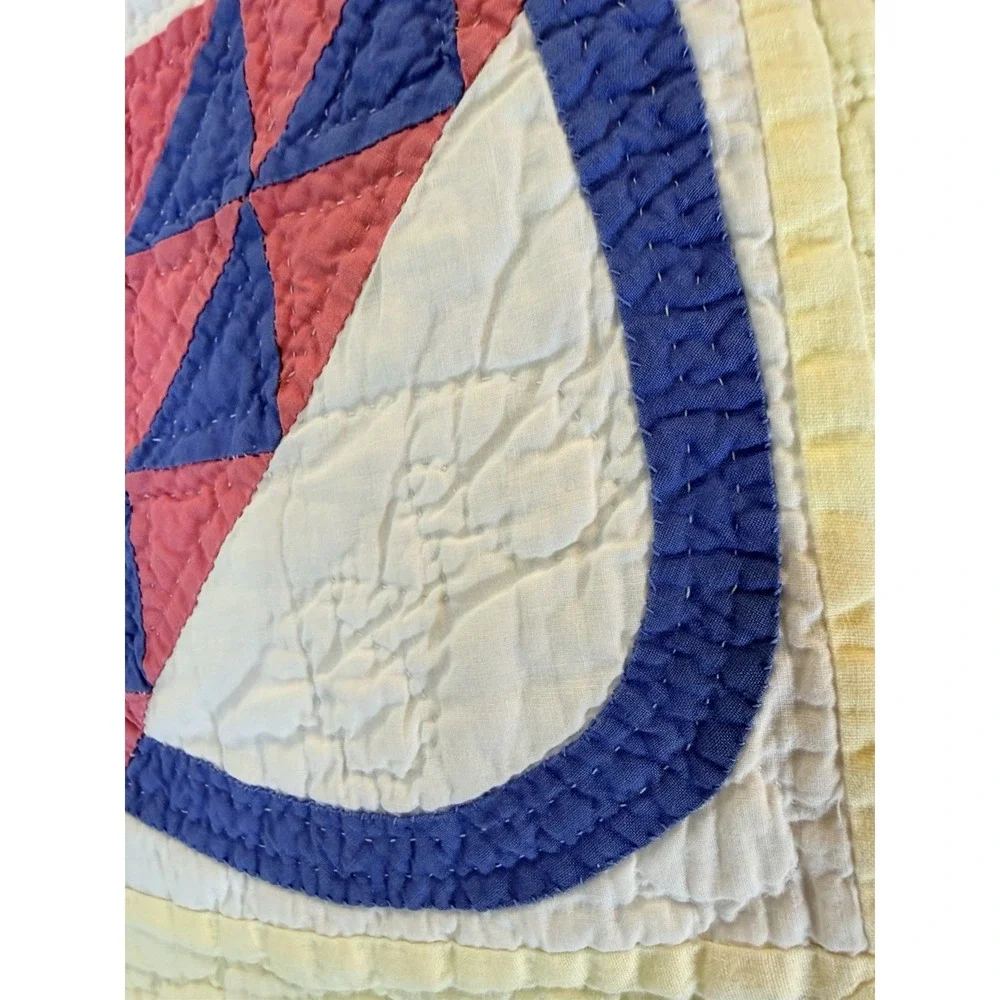 Antique Early Vintage Cake Stand Or Basket Quilt Hand Stitched Gorgeous Quilting